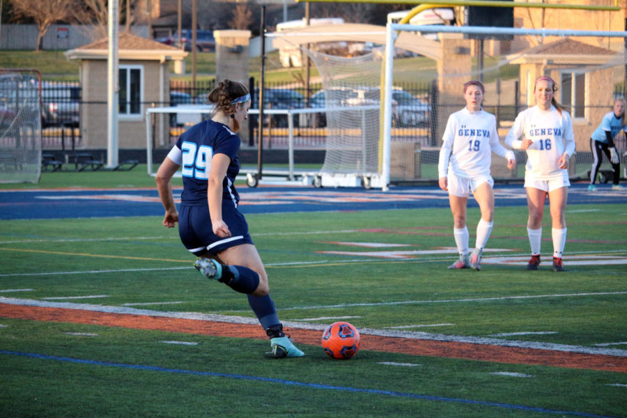 Jennifer Masello on the field in action as a varsity soccer player. 
