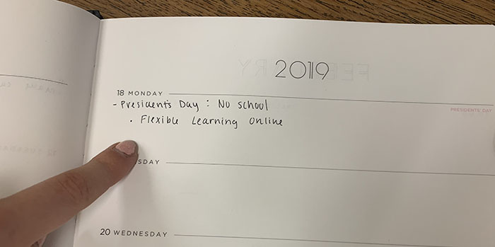 The Flexible Learning day will take place on Presidents Day, Feb.18.