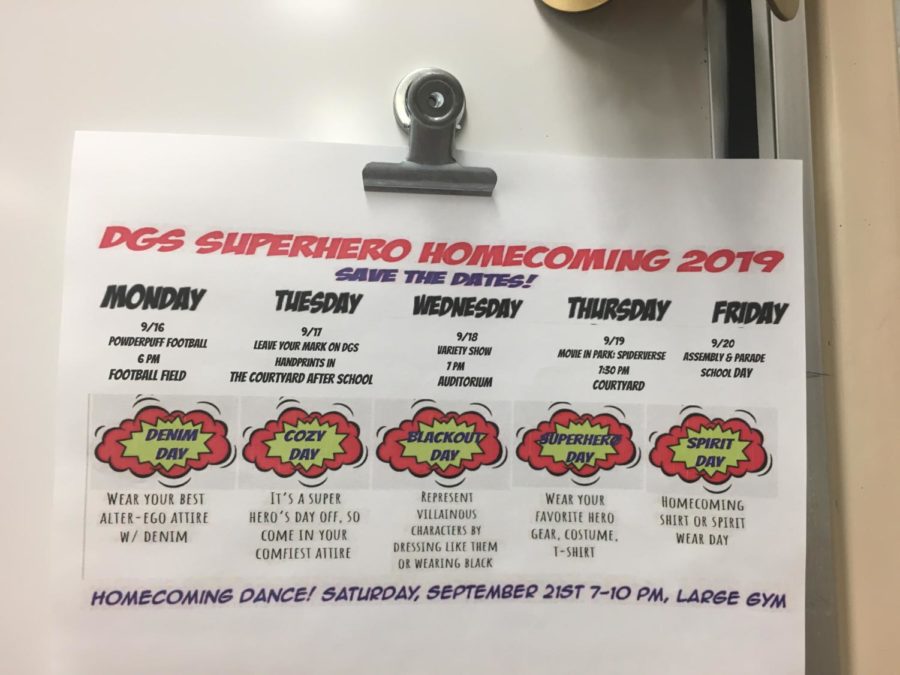 The list of this year's spirit days, ranging from Monday to Friday.