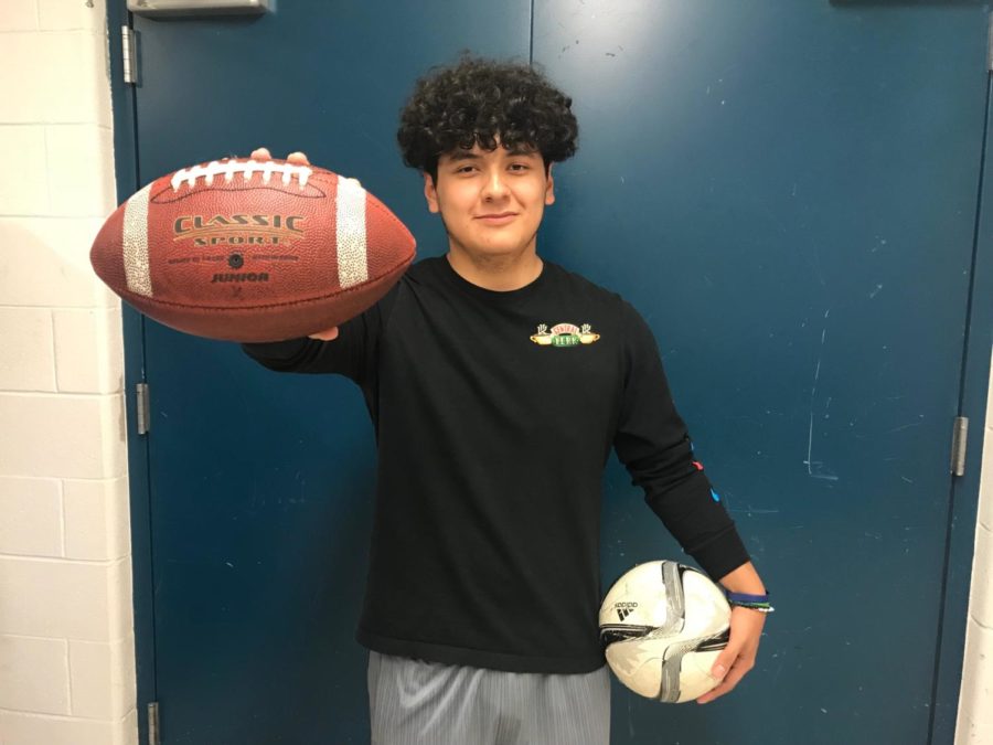 Melgar proudly showcases his interest in American football, while still holding to a soccer ball and Mexican roots. 