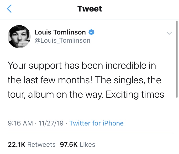 Tomlinson shows his gratitude and excitement for future plans with his music.