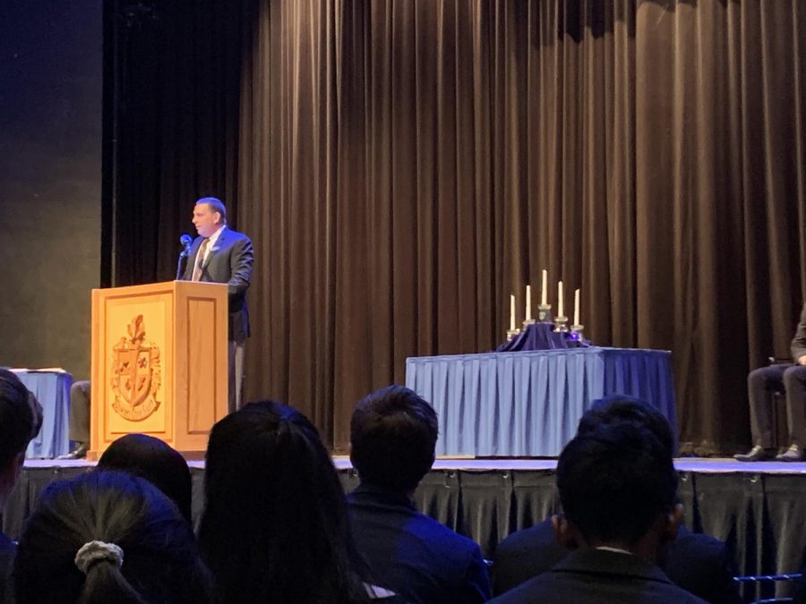 Principal Edward Schwartz welcomes DGS family and friends to the induction ceremony.