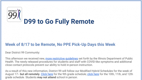 In an email to the District 99 community, Superintendent Dr. Hank Thiele announces the new plans for the beginning of the 2020-2021 school year.