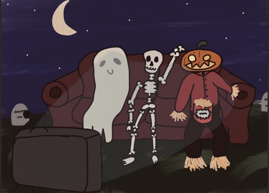 The spooky gang enjoying their movies in the cemetery!