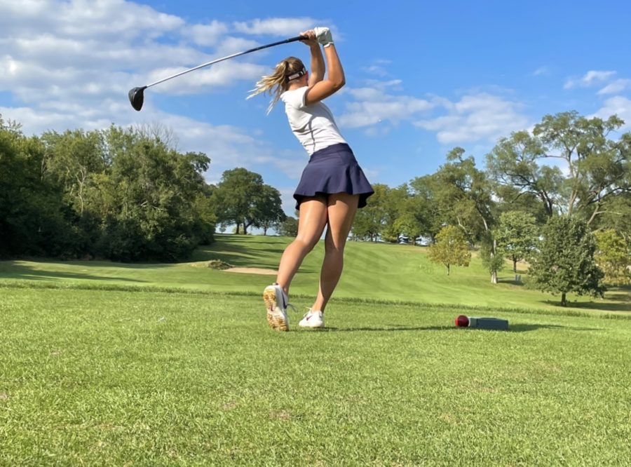 Senior Jacqueline Kuczkowski drove the ball deep down the fairway with her first swing at the second hole.