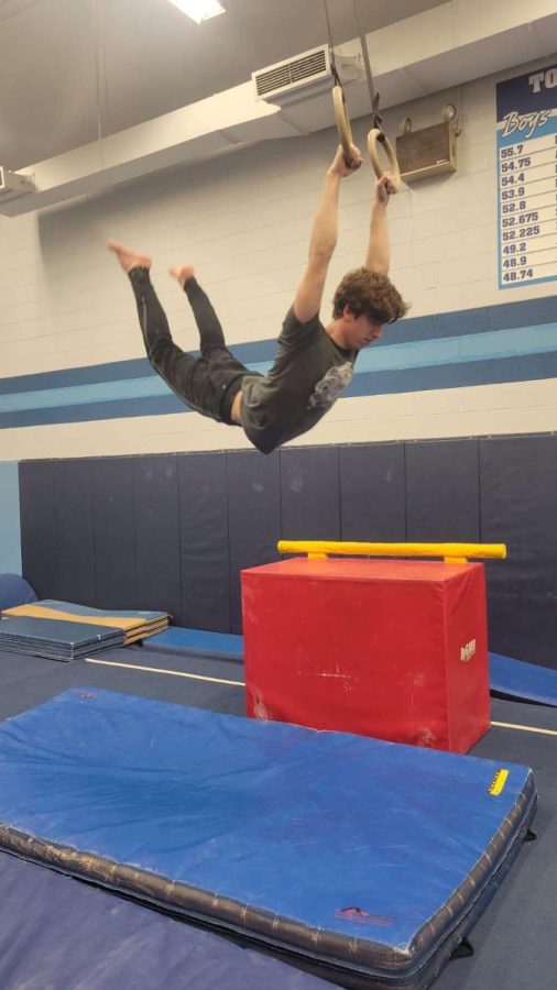 Senior Jimmy Fiore is a first-year gymnast for the season, and his events include high bar, floor, vault and the rings.  