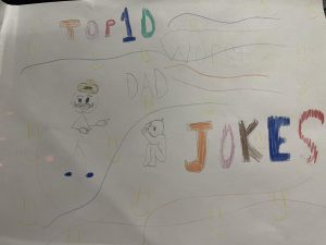 A quick drawling, I made of a cool dad spilling out his 30th dad joke to his son.