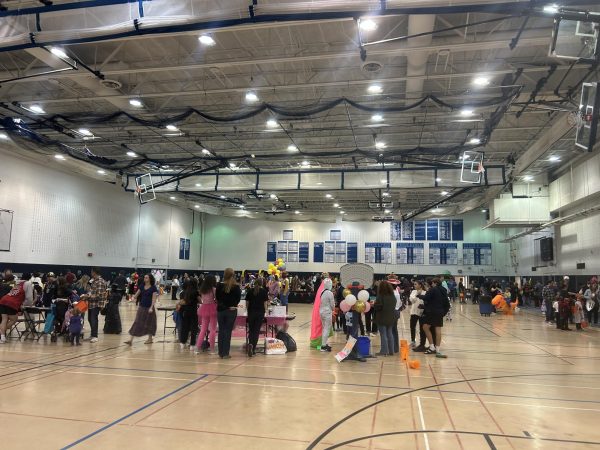 The Halloween fun fair included the entire field house after it was moved inside full of tables for each club decorated in the same way the trunks of cars would have been decorated outside. 