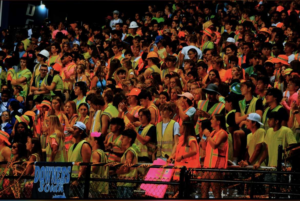 DGS students all wearing neon to show support to the Mustangs as they are playing their cross-town rivals, DGN. 