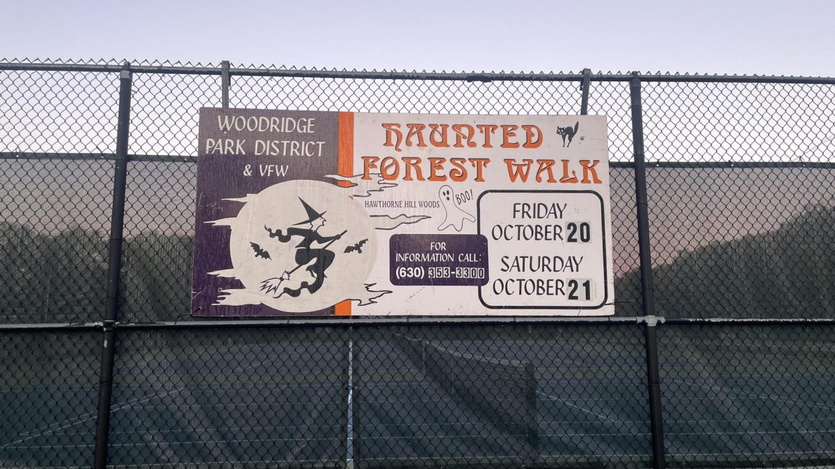 Woodridge Park District 68 promotes their Haunted Forest Walk on the tennis courts at Forest Glen Park.