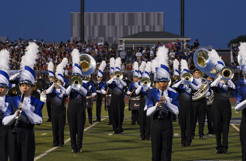Marching Mustangs perform at the home football game halftime show