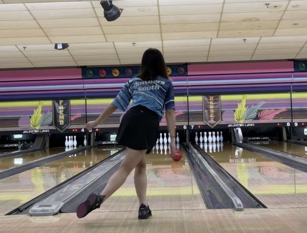 Senior Karissa Reyes showcases her bowling technique during a match from last season. 