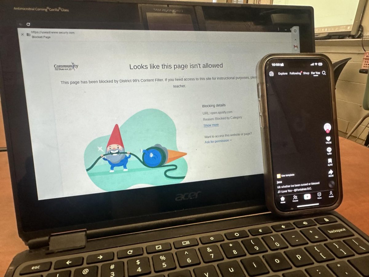Apps and websites are blocked on the school-owned Chromebooks, but also on students phones when connected to the D99-BYOD network.