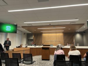 Village council members set up for their meeting on Sept. 17, 2024