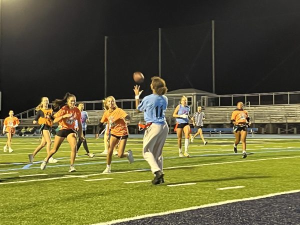 Senior Kamryn Gillespie makes a catch to get her team a two-point conversion. 