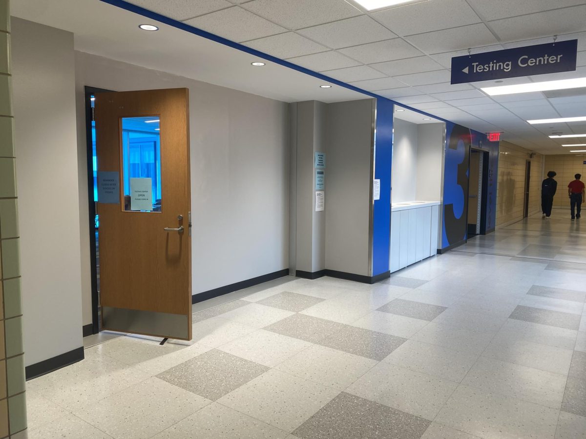 The testing center at DGS with the new additions of a wall and door in the C-hallway.
