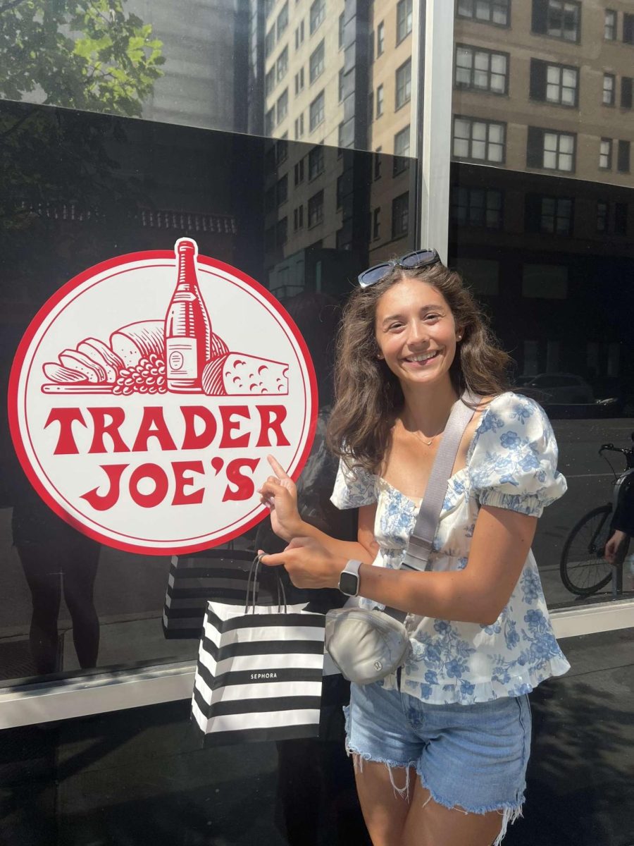 Sophia Lodhi poses in front of the Trader Joe's in Chicago over the summer. 