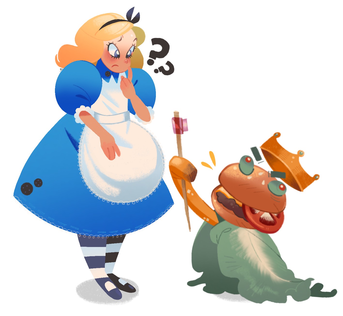Alice faces The Burger King, questioning the alternate reality she has fallen into. 