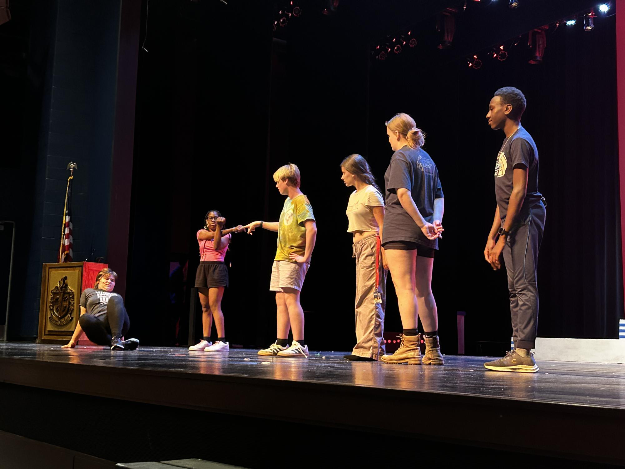 Students rehearse for the Theater for Young Audiences play.