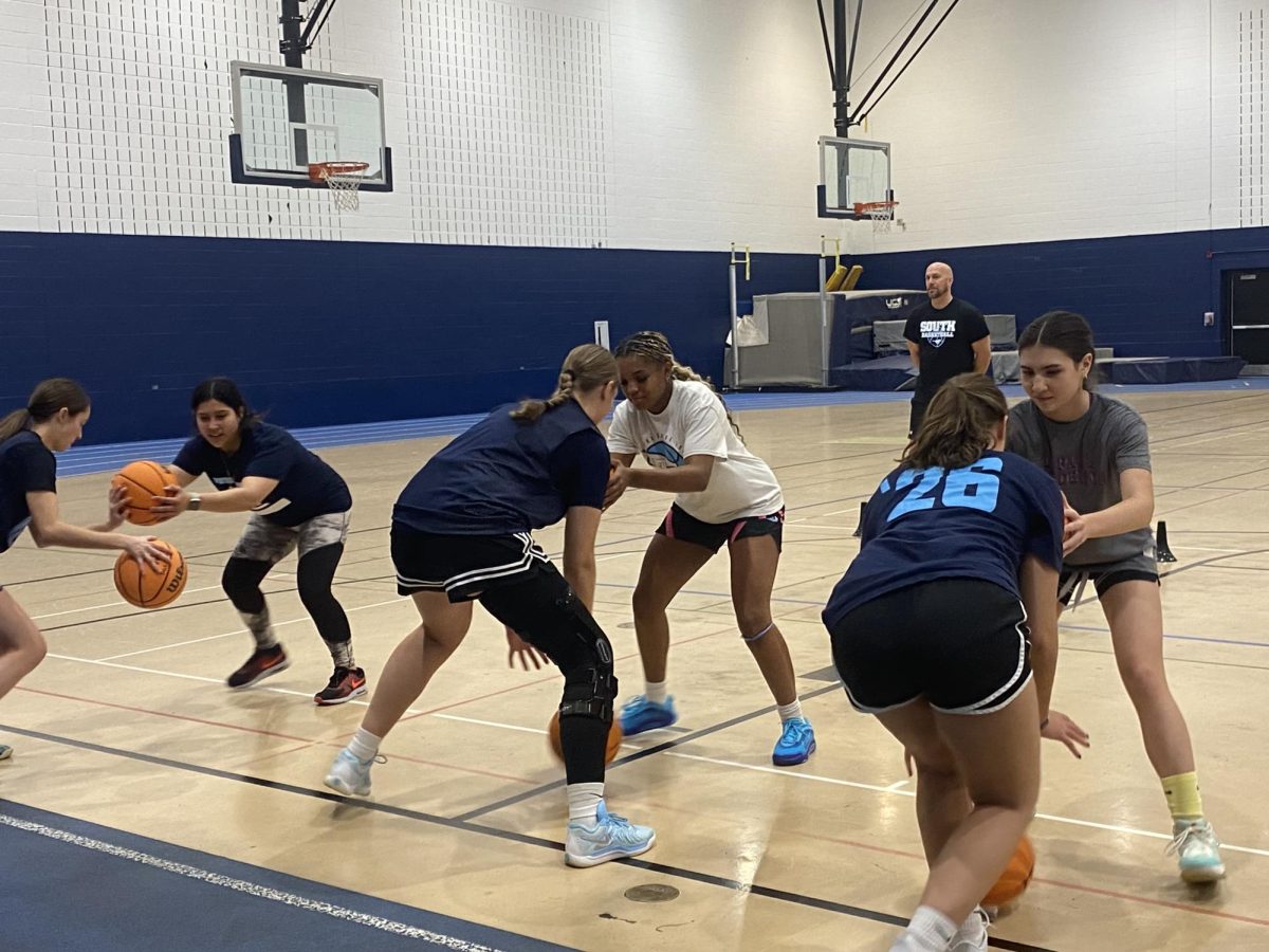 Senior Megan Ganschow dribbles at try outs for her return to the court