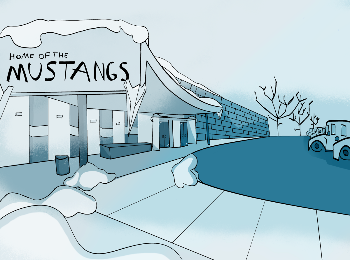 Colored Illustration of the DGS main entrance covered in snow and ice.