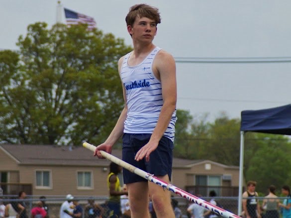Senior pole vaulter Packy Durkin gets ready to vault at the York invitational. 