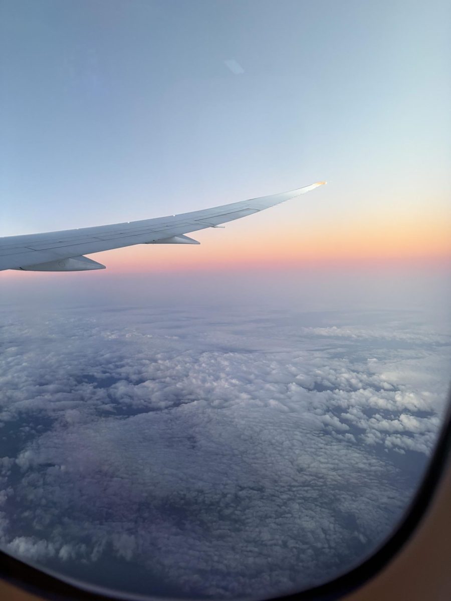 Flying across the Atlantic Ocean on the way to Paris 